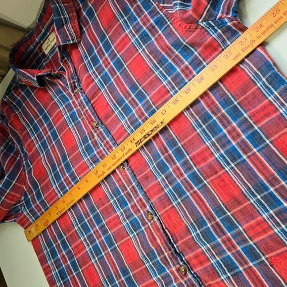 Marine Layer Shirt‎ Mens XL Red Blue Plaid Flannel Long Sleeve Button Up - Picture 10 of 13